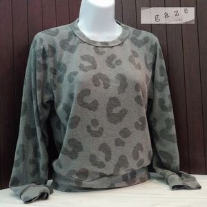 Gaze Super Soft Cheetah Print Long Sleeved Top, Size XS, Grey/Black